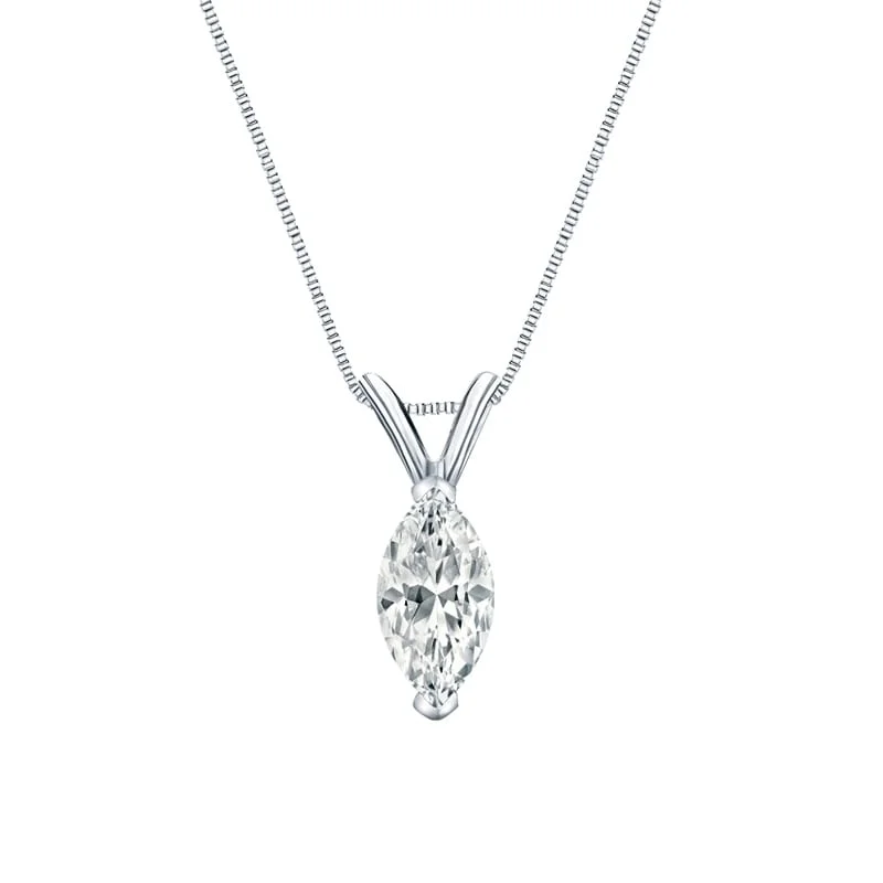 custom engraved pendant necklace with initials silver -Auriya 18-karat Gold 0.75ctw Marquise Solitaire Lab Grown Diamond Necklace V-End Prong (D-E VVS) - 0.75