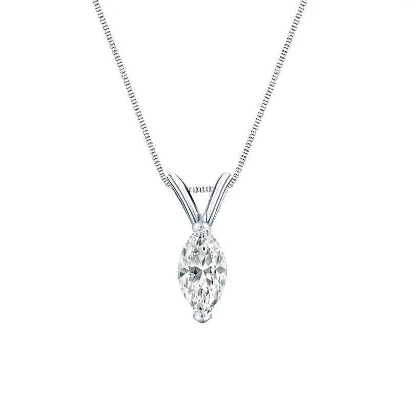 women’s dainty gold pendant necklace with crystal -Auriya Platinum 0.45ctw Marquise Solitaire Lab Grown Diamond Necklace V-End Prong (F-G VS) - 0.45