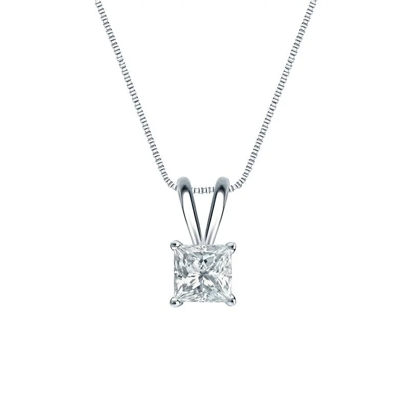 women’s custom pendant necklace with engraved star -Auriya Platinum 0.50ctw Princess Solitaire Lab Grown Diamond Necklace 4-Prong Basket (F-G VS) - 0.5