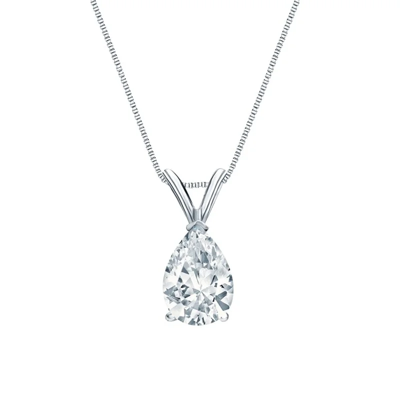 custom pendant necklace with gemstone and charm for wedding -Auriya Platinum 0.90ctw Pear Solitaire Lab Grown Diamond Necklace V-End (F-G VS) Prong - 0.90