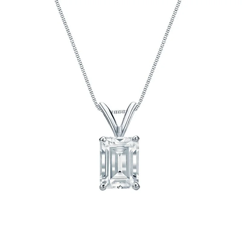 custom engraved bar pendant necklace with gemstone -Auriya Platinum 1.75ctw Emerald Solitaire Lab Grown Diamond Necklace 4-Prong Basket (D-E VVS) - 1.75