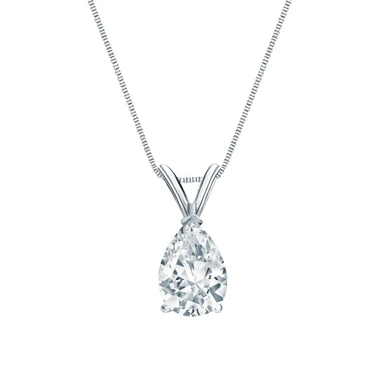 women’s dainty gold pendant necklace with crystal -Auriya Platinum 2.00ctw Pear Solitaire Lab Grown Diamond Necklace V-End (F-G VS) Prong - 2