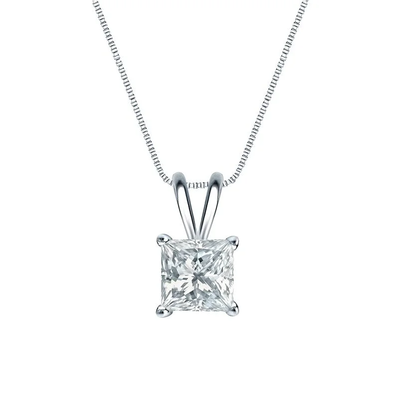 custom pendant necklace for bridesmaids with birthstone -Auriya Platinum 2.00ctw Princess Solitaire Lab Grown Diamond Necklace 4-Prong Basket (F-G VS) - 2