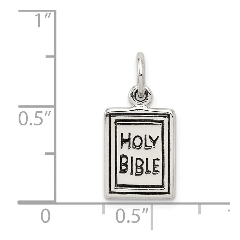 silver pendant necklace with charm and message engraving -Diamond2Deal 925 Sterling Silver Antiqued Holy Bible Pendant (L- 20 mm, W- 10 mm)