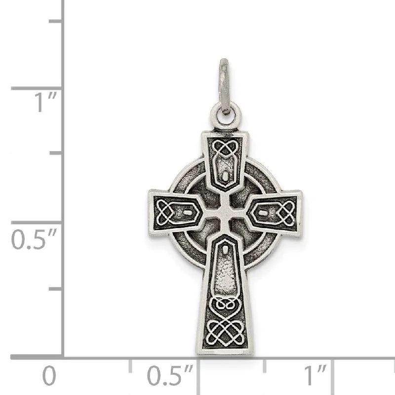 custom engraved pendant necklace with wedding date -Diamond2Deal 925 Sterling Silver Antiqued Satin Celtic Cross Pendant (L- 23 mm, W- 14 mm)