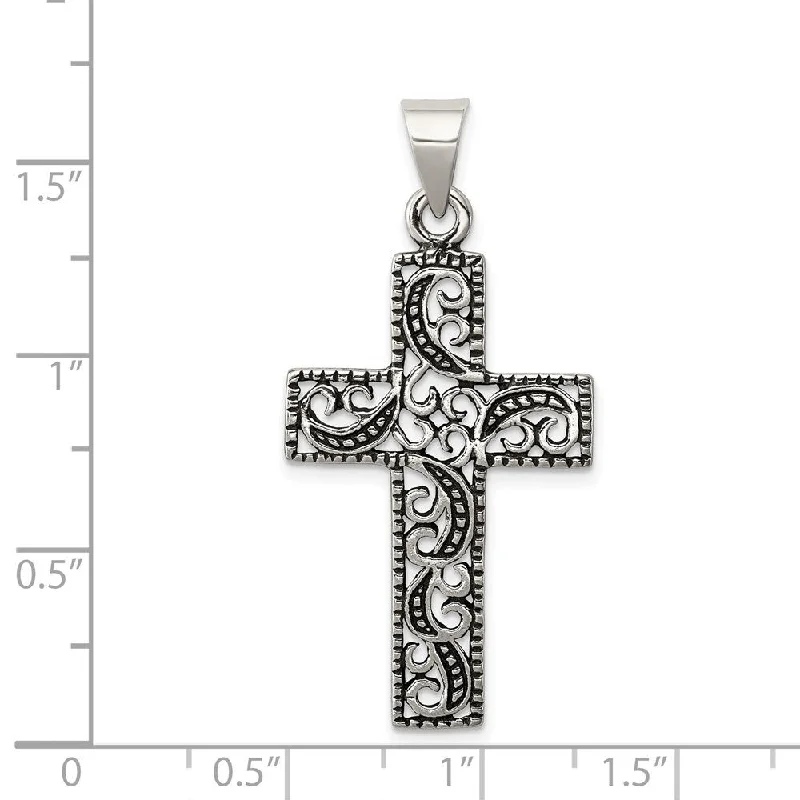 custom engraved pendant necklace with initials silver -Diamond2Deal 925 Sterling Silver Antiqued Scroll Cross Pendant (L- 42 mm, W- 21 mm)