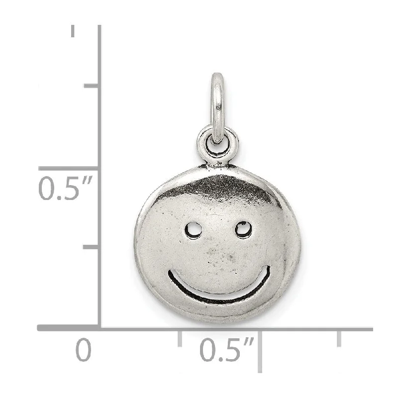 custom pendant necklace for anniversary with custom engraving -Diamond2Deal 925 Sterling Silver Antiqued Smiley Face Charm Pendant