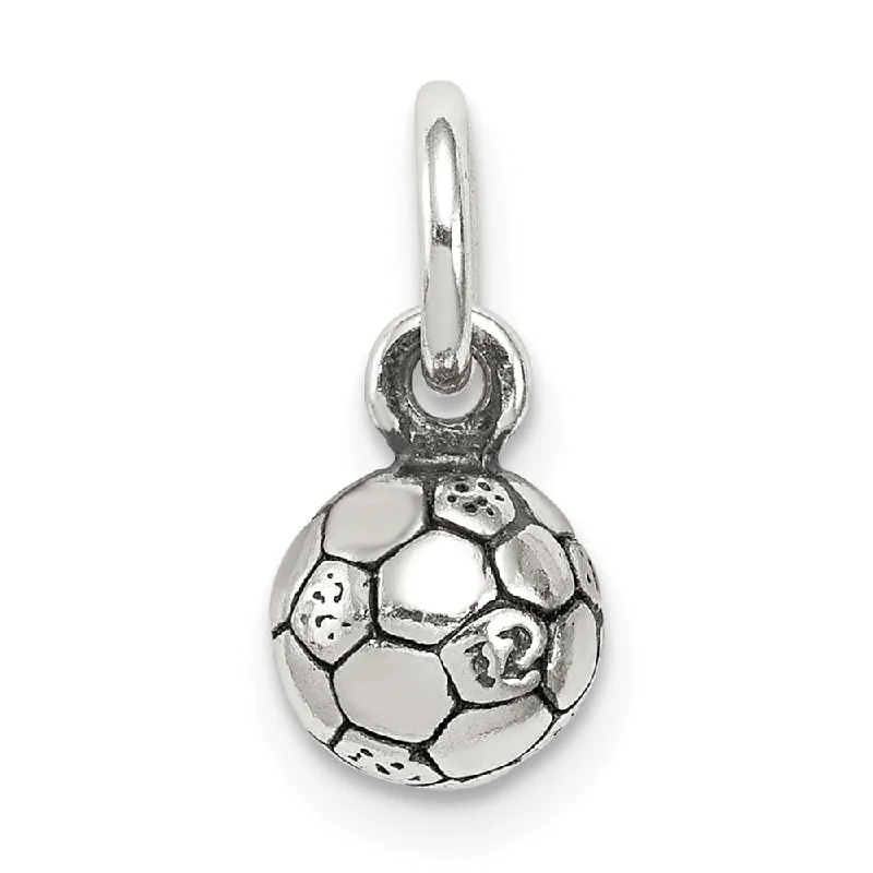 gold pendant necklace with moonstone charm for bride -Diamond2Deal 925 Sterling Silver Antiqued Soccer Ball Char Pendant (L- 7 mm, W- 6 mm)