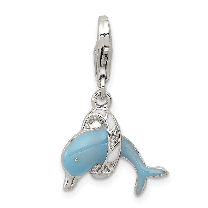 custom pendant necklace with birthstone charm for anniversary -Diamond2Deal 925 Sterling Silver Blue Enameled Dolphin Pendant (L- 28 mm, W- 16 mm)