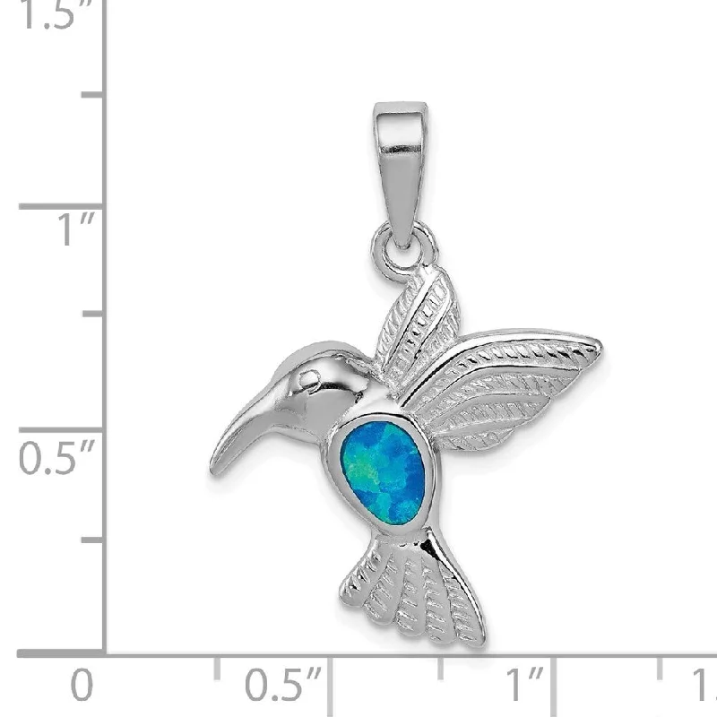 personalized pendant necklace for birthday gift with charm -Diamond2Deal 925 Sterling Silver Blue Inlay Created Opal Hummingbird Pendant (L- 25 mm, W- 23 mm)