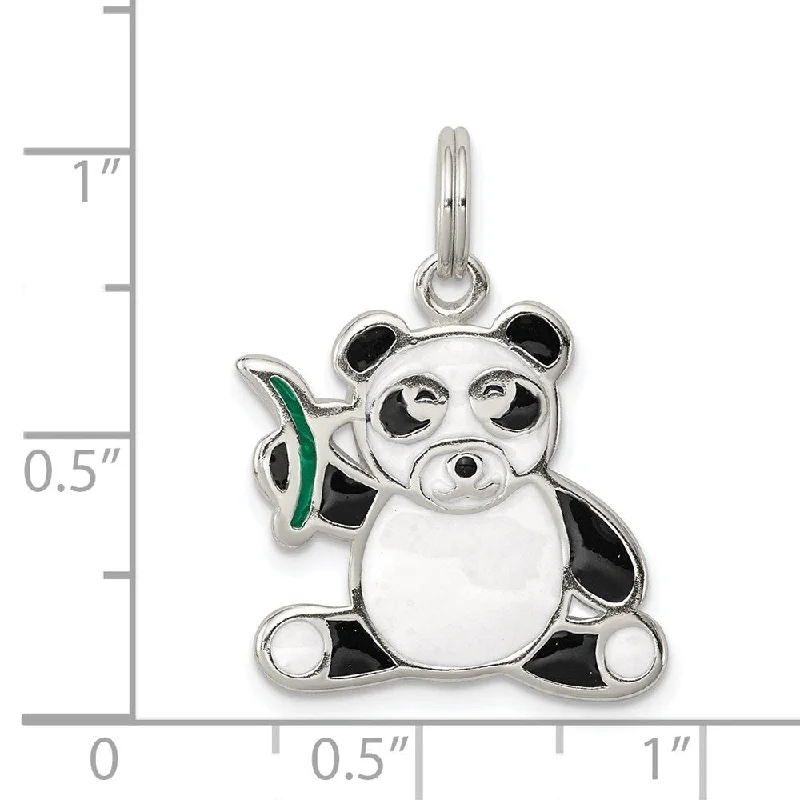 women’s personalized crystal pendant necklace for brides -Diamond2Deal 925 Sterling Silver Enameled Panda Bear Pendant (L- 25 mm, W- 10 mm)