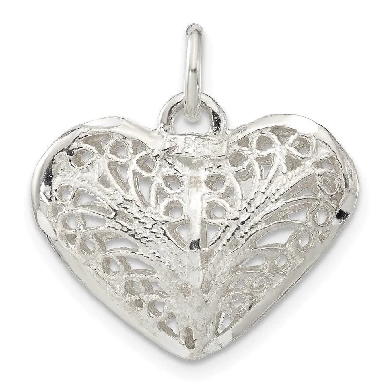 personalized pendant necklace with custom letter -Diamond2Deal 925 Sterling Silver Filigree Heart Pendant (L- 15 mm, W- 20 mm)