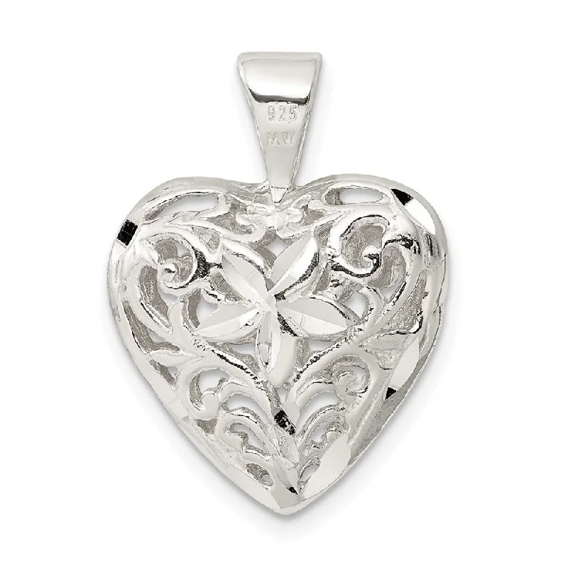 custom pendant necklace with initials and heart charm -Diamond2Deal 925 Sterling Silver Filigree Heart Pendant (L- 25 mm, W- 18 mm)