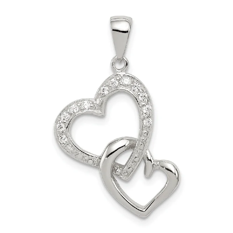 personalized pendant necklace with charm and crystal -Diamond2Deal 925 Sterling Silver Heart CZ Pendant (L- 28 mm, W- 17 mm)