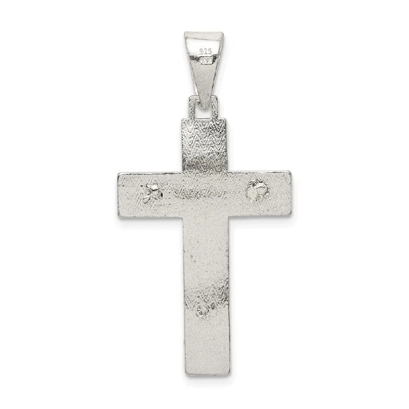 custom pendant necklace for bridesmaids with birthstone -Diamond2Deal 925 Sterling Silver Polished Box Cross Crucifix Pendant (L- 37 mm, W- 19.35 mm)