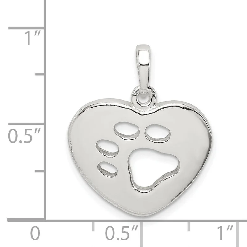 custom pendant necklace with initials for couple gifts -Diamond2Deal 925 Sterling Silver Polished Heart with Paw Print Pendant (L- 26 mm, W- 19 mm)