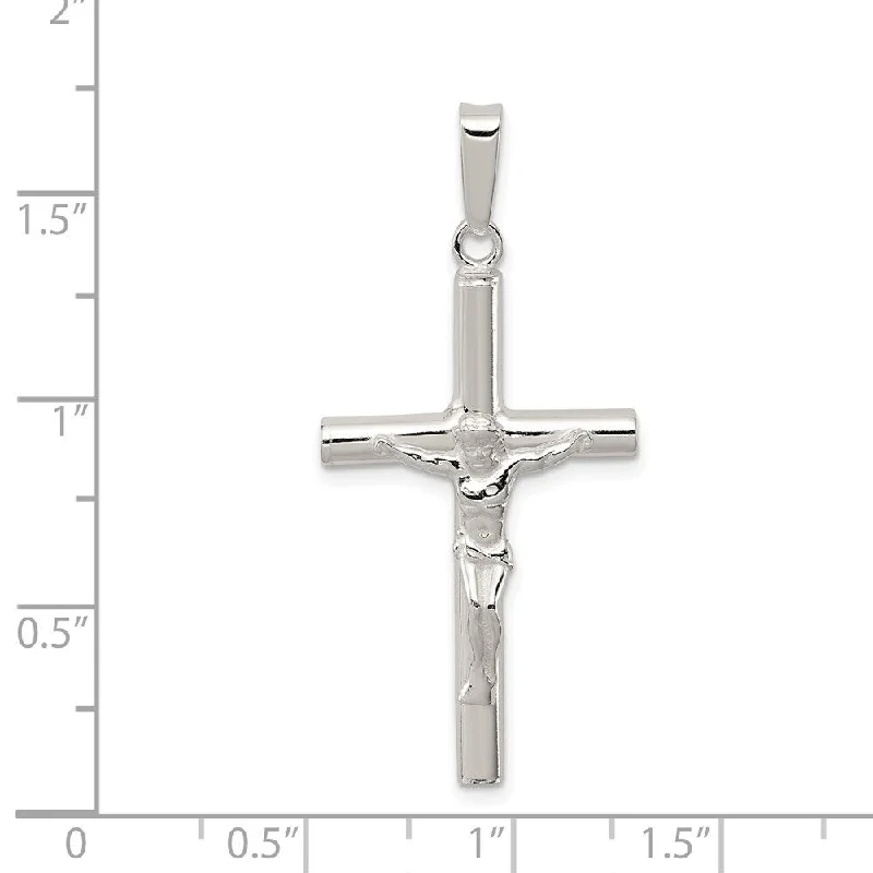 custom engraved bar pendant necklace with gemstone -Diamond2Deal 925 Sterling Silver Polished Hollow Crucifix Cross Pendant (L- 41 mm, W- 19.3 mm)