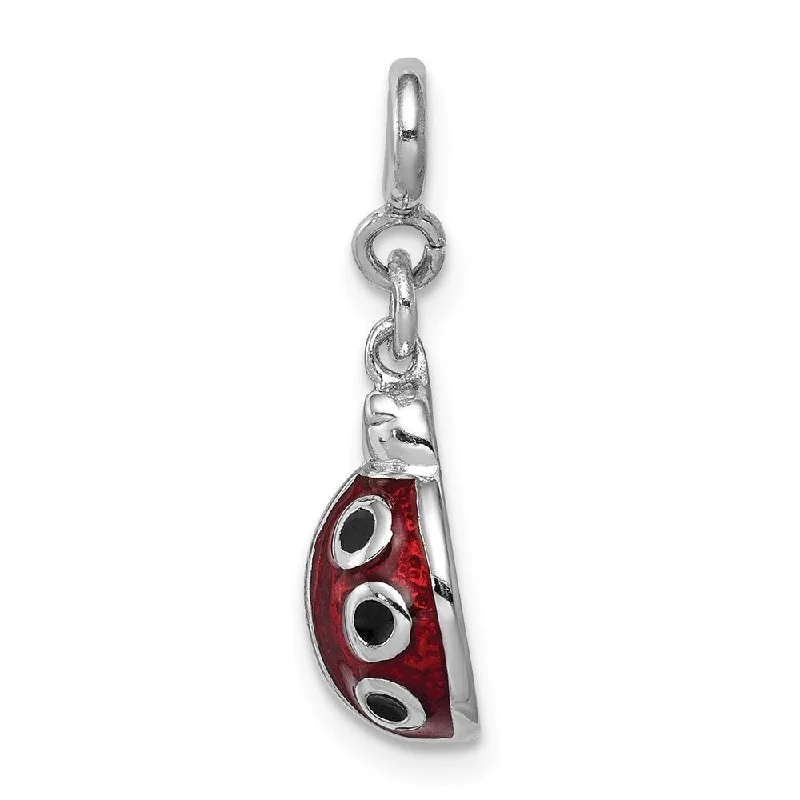 custom pendant necklace with pearl charm for wedding -Diamond2Deal 925 Sterling Silver Red Enameled Lady Bug Pendant (L- 20 mm, W- 14 mm)