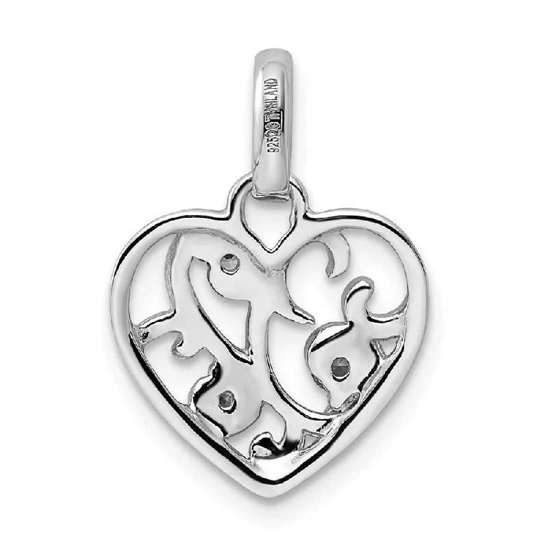 gold pendant necklace with heart and moonstone -Diamond2Deal 925 Sterling Silver Rhodium Plated CZ Heart Pendant (L- 22 mm, W- 14 mm)