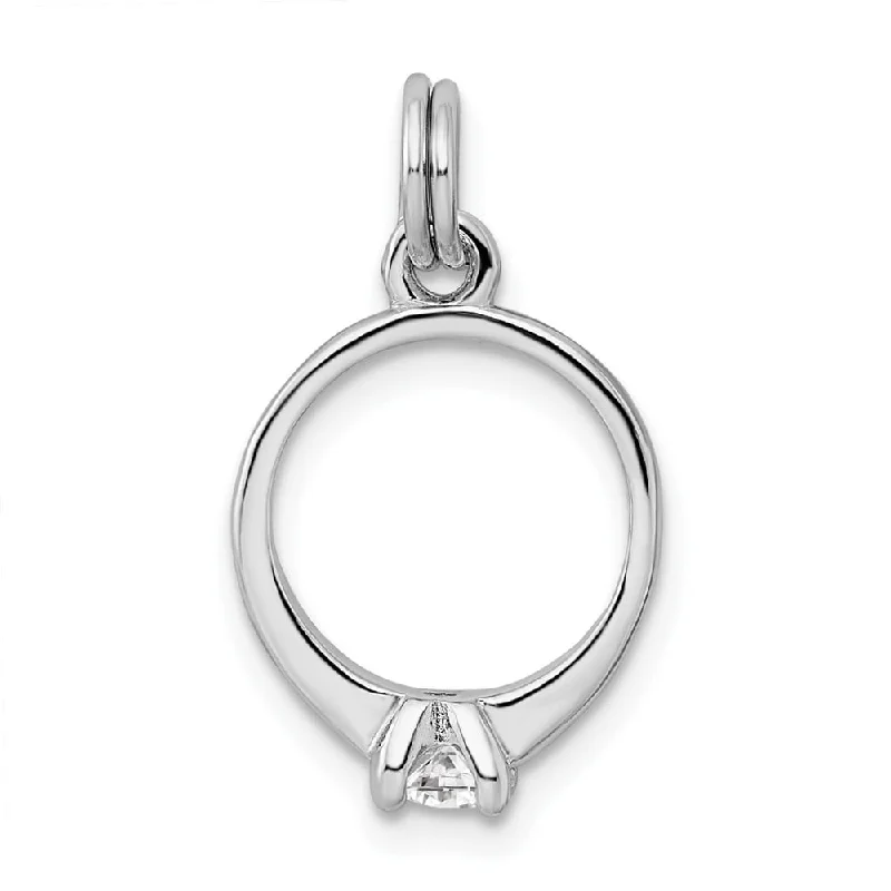 women’s custom pendant necklace with gemstone and engraving -Diamond2Deal 925 Sterling Silver Rhodium-plated CZ Polished Ring Charm