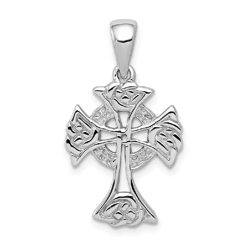 custom pendant necklace with gold and moonstone -Diamond2Deal 925 Sterling Silver Rhodium-plated Polished Celtic Cross Pendant