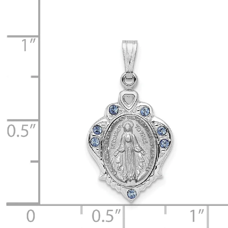 custom pendant necklace with personalized date -Diamond2Deal 925 Sterling Silver Rhodium-plated Polished Miraculous Blue Cubic Zirconia Pendant