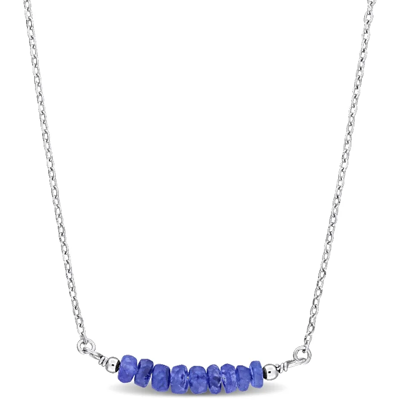 custom bar pendant necklace with initials for men -Miadora 0.53ct TGW 3.5-4mm Blue Sapphire Bead Necklace with Rolo Chain in Sterling Silver