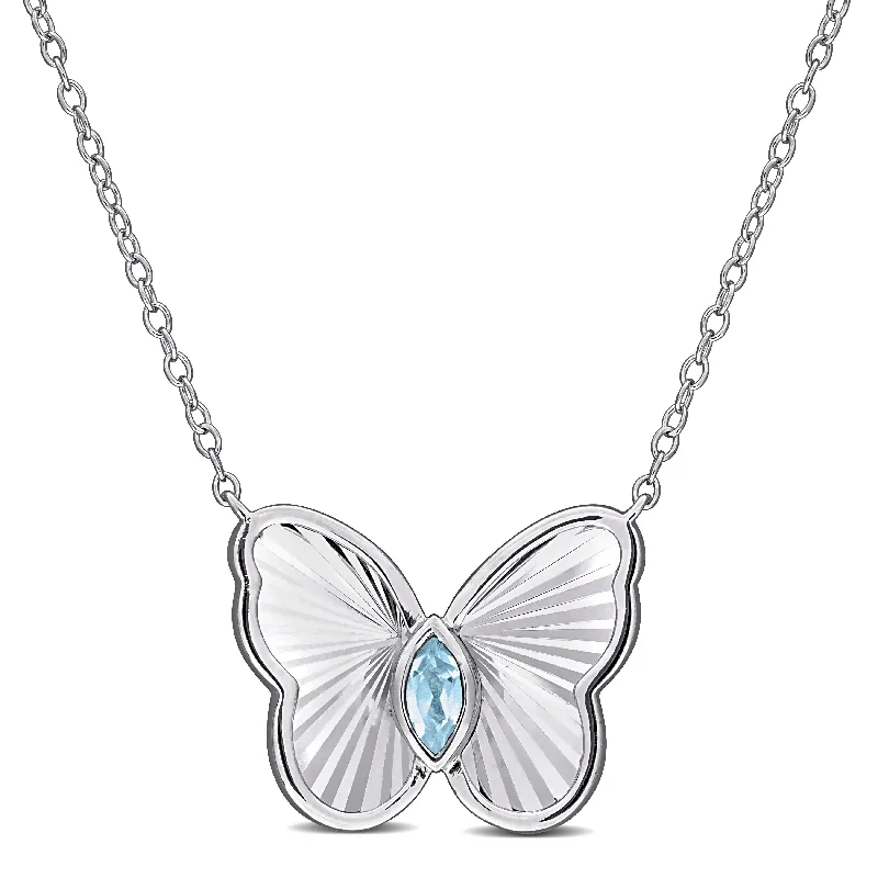 personalized bar pendant necklace for special occasions -Miadora 1/6ct TGW Sky Blue Topaz Necklace with Chain in Sterling Silver