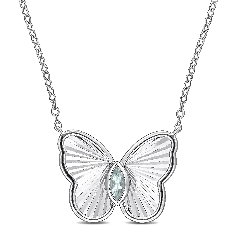 women’s gemstone pendant necklace with custom initials -Miadora 1/7ct TGW Aquamarine Necklace with Chain in Sterling Silver