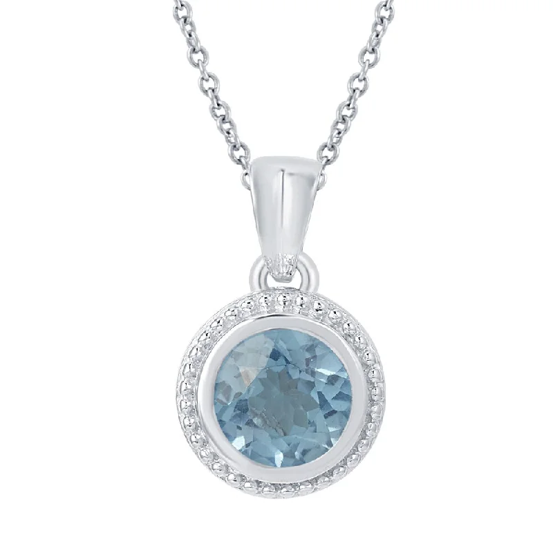 personalized pendant necklace for family members -Sterling Silver 2.24ct Swiss Blue Topaz Solitaire Pendant Necklace