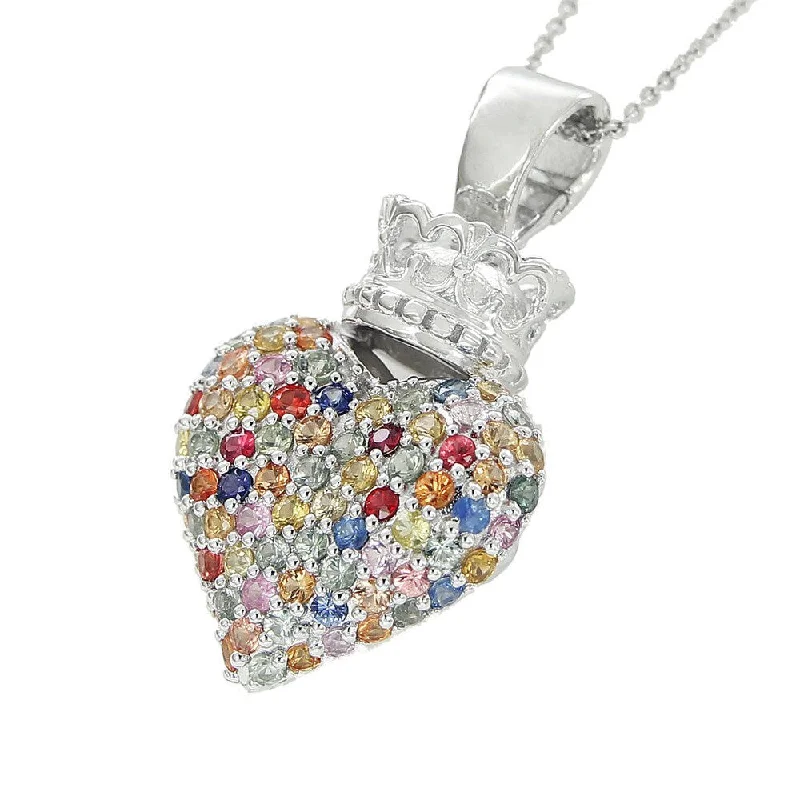 custom engraved bar pendant necklace with gemstone -Sterling Silver 5ct TGW Multi shappire Heart Pendant Necklace