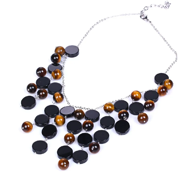 celestial pendant necklace with personalized engraving -Sterling Silver 71.80 Ct Tiger Eye & Onyx Statement Necklace