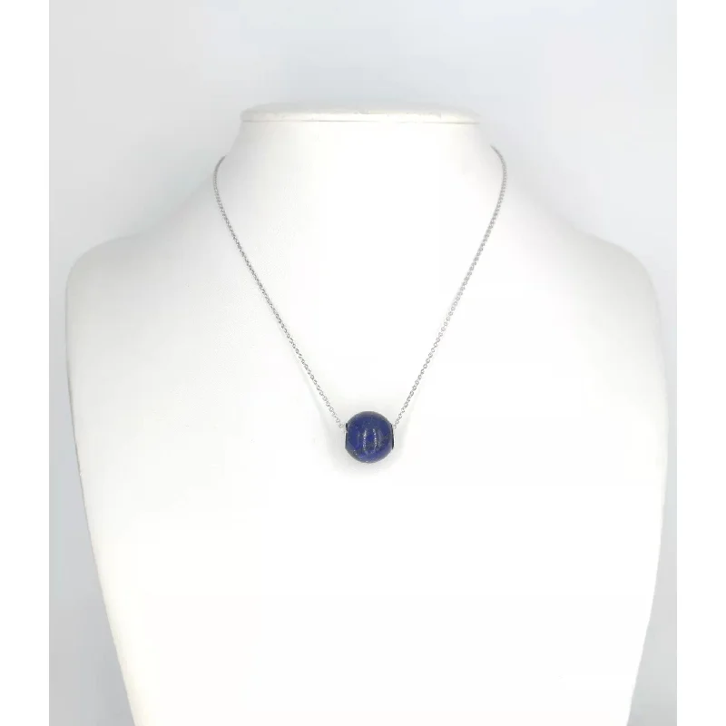 women’s personalized pendant necklace with initials and gemstone -Sterling Silver with Lapis Lazuli Bead Necklace with 18" Chain