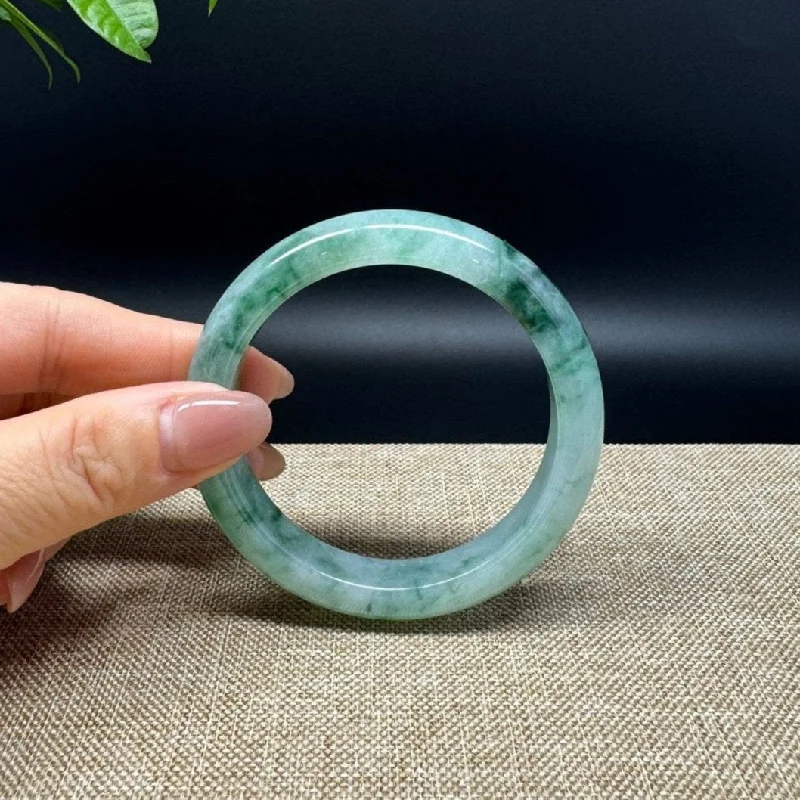 custom silver bracelet for special event with personalized engraving-Genuine Burmese Green Jade Jadeite Bangle Bracelet ( 56.8mm )