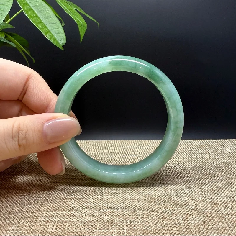 silver bracelet with charm for love, peace, and harmony-Genuine Burmese Green Jade Jadeite Bangle Bracelet ( 57.1mm )