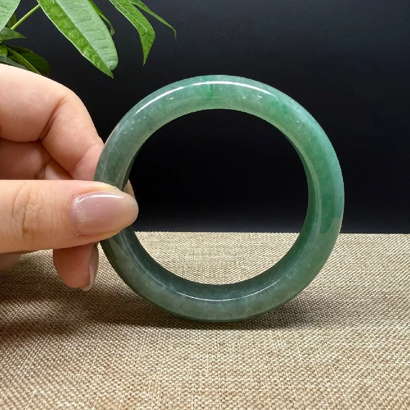 silver bracelet with gemstone for inner peace and meditation-Genuine Burmese Green Jade Jadeite Bangle Bracelet ( 58.2mm )