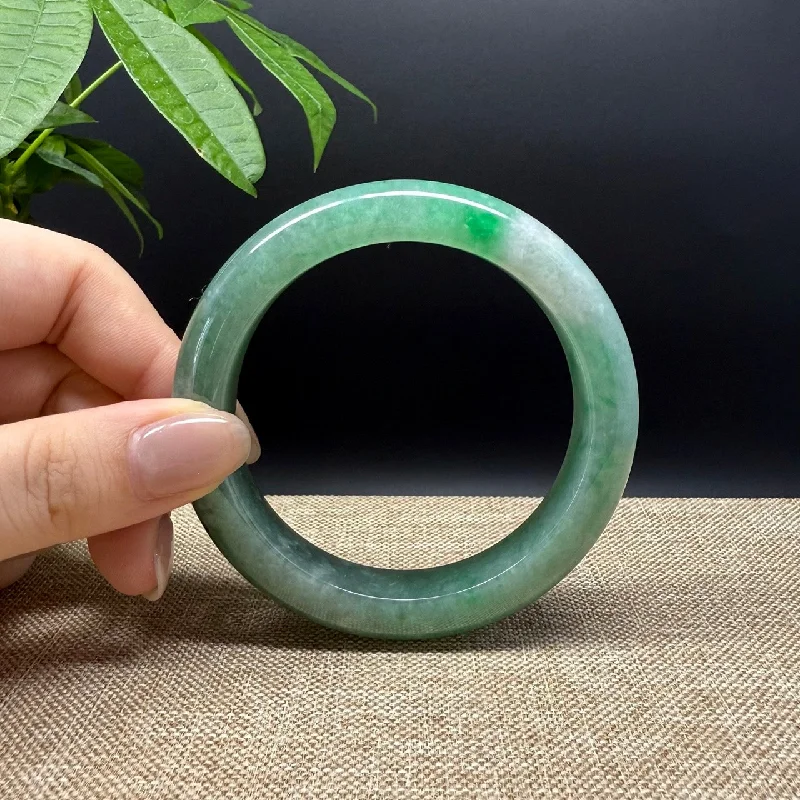 custom silver bracelet with coordinates for personal connection-Genuine Burmese Green Jade Jadeite Bangle Bracelet ( 59.4mm )