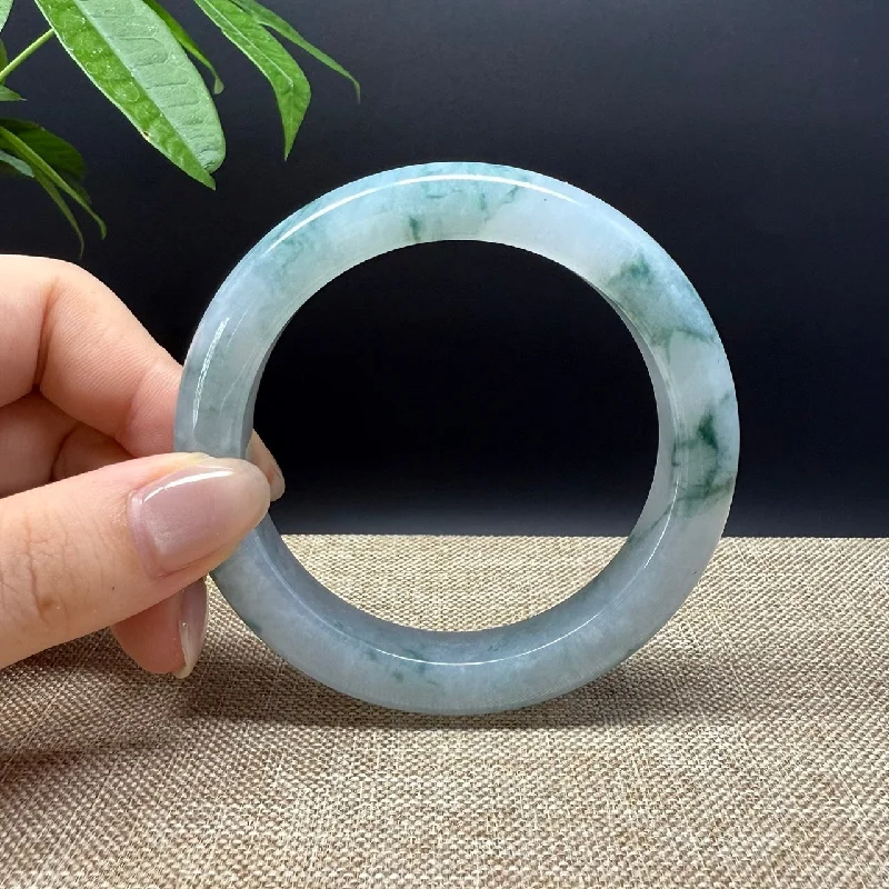 luxury silver bracelet with engraved coordinates for special occasion-Genuine Burmese Icy Blue Jade Jadeite Bangle Bracelet ( 59.3mm )