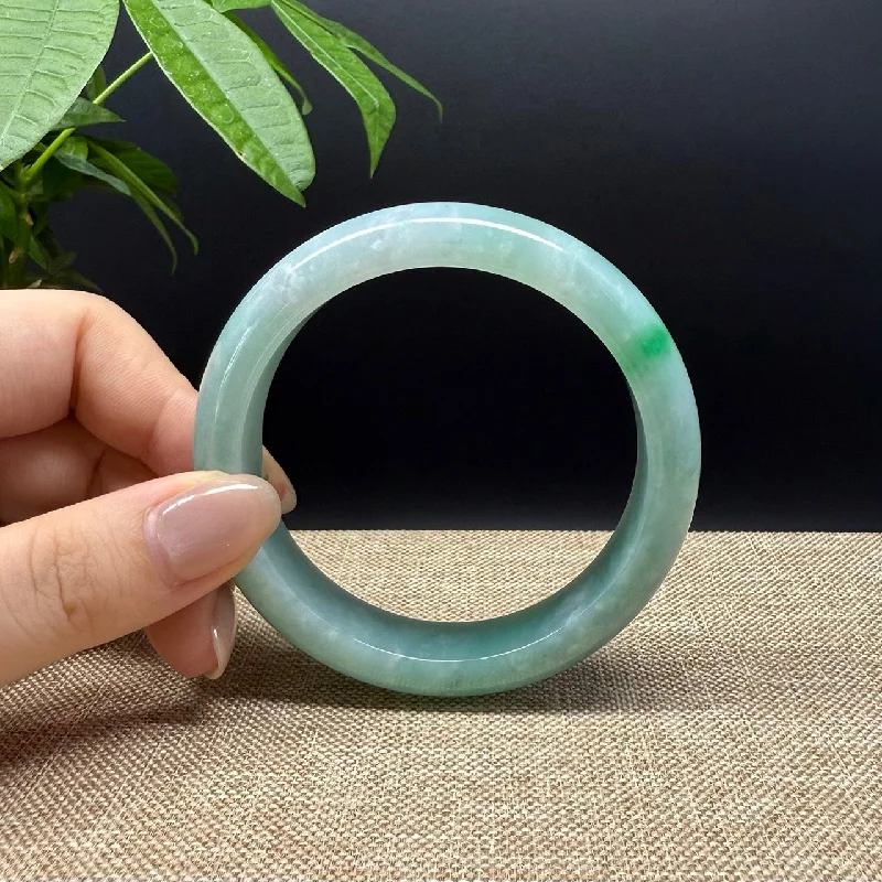 custom silver bracelet with gemstone for peace and relaxation-Genuine Burmese Green Jade Jadeite Bangle Bracelet ( 59.1mm )