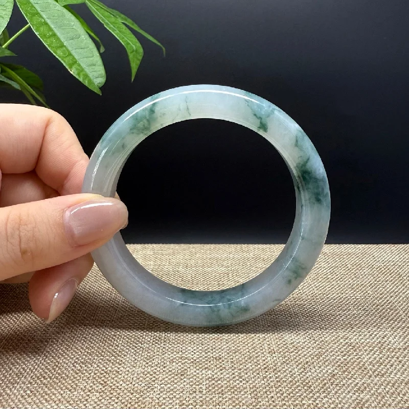 silver bracelet with heart-shaped charm for romantic gesture-Genuine Burmese Icy Blue Jade Jadeite Bangle Bracelet ( 59.6mm )