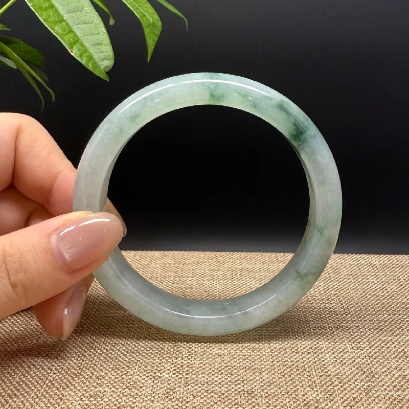 custom bracelet with gemstone for vitality and rejuvenation-Genuine Burmese Icy Green Jade Jadeite Bangle Bracelet ( 60.4mm )