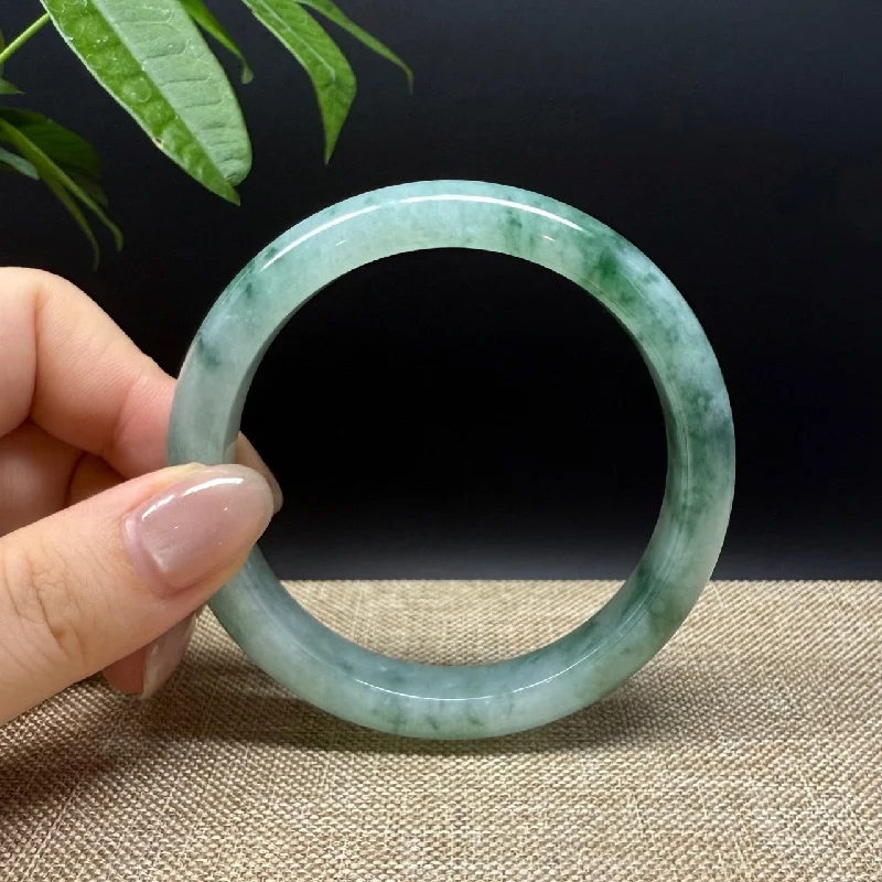 custom silver bracelet with coordinates for sentimental keepsake-High Genuine Burmese Icy Green Jade Jadeite Bangle Bracelet ( 60.4mm )