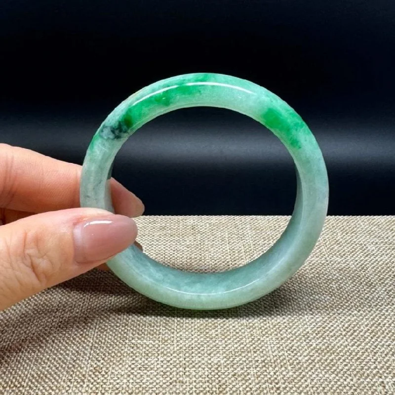 silver bracelet with gemstone for stress relief and well-being-Genuine Burmese Green Jade Jadeite Bangle Bracelet ( 56.3mm )