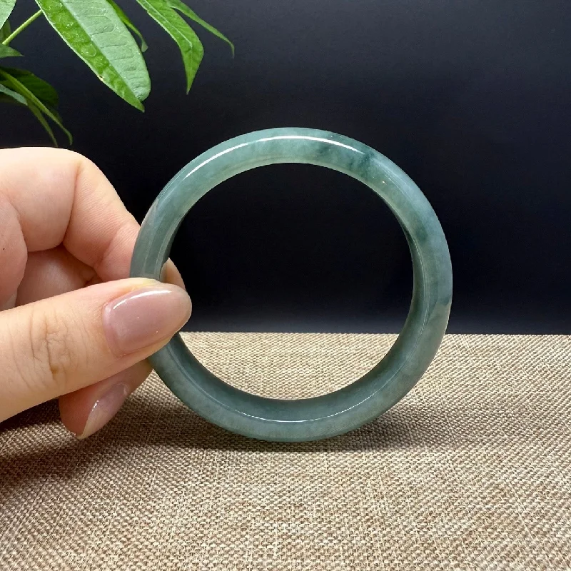 custom bracelet with gemstone for rejuvenation and strength-Genuine Burmese Oil Green Jade Jadeite Bangle Bracelet ( 57.6mm )