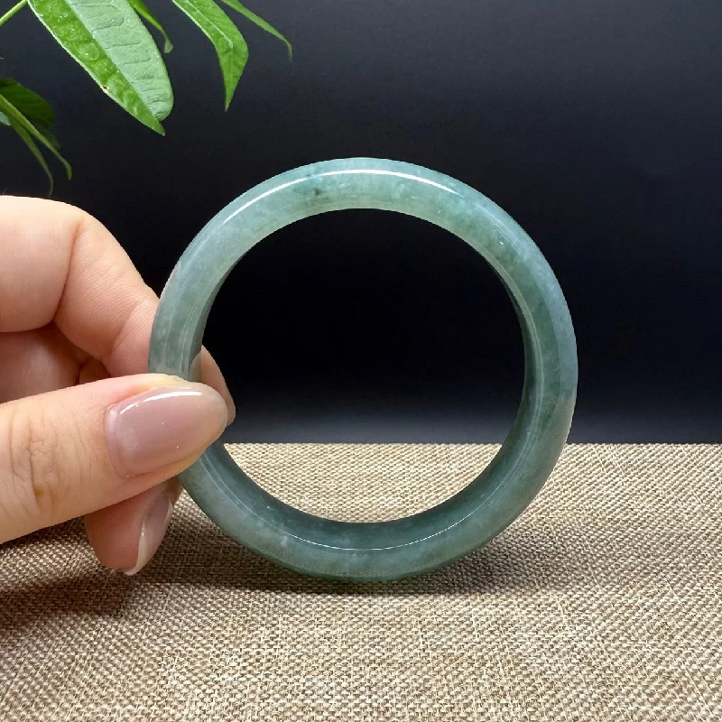 silver bracelet with charm for protection and positivity-Genuine Burmese Oil Green Jade Jadeite Bangle Bracelet ( 55.8mm )