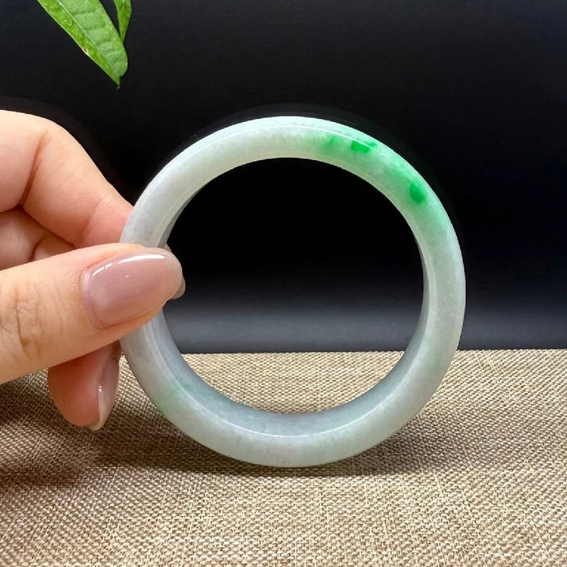 silver bracelet with heart-shaped gemstone for romantic gift-Genuine Burmese Green Jade Jadeite Bangle Bracelet ( 54.8mm )