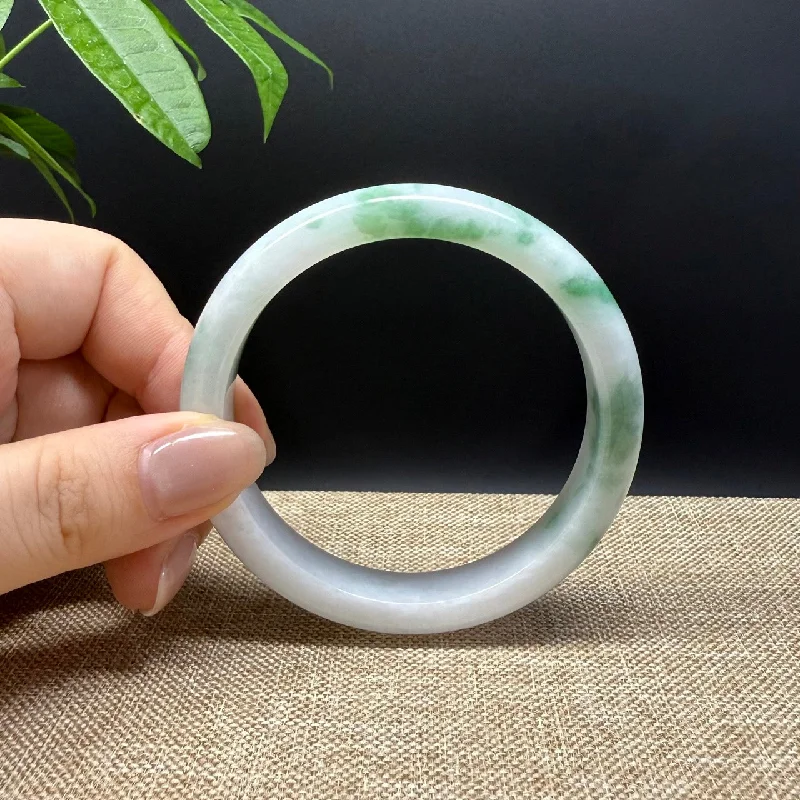 custom bracelet with gemstone for restoring balance in life-Genuine Burmese White Green Jade Jadeite Bangle Bracelet ( 57.2mm )