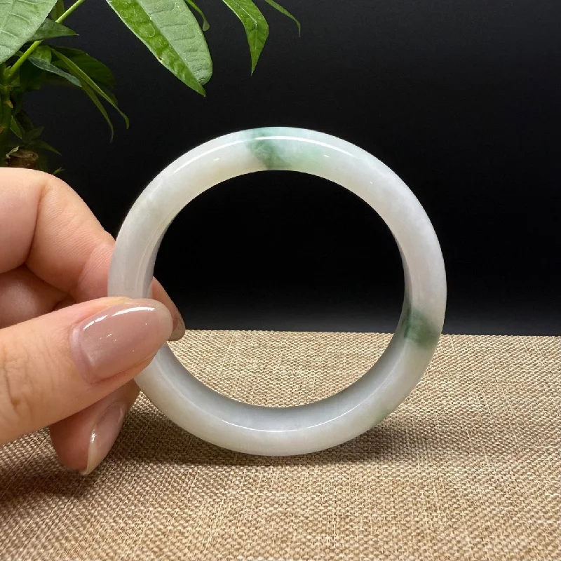 custom silver bracelet with engraving for gift with love-Genuine Burmese White Green Jade Jadeite Bangle Bracelet ( 53.6mm )