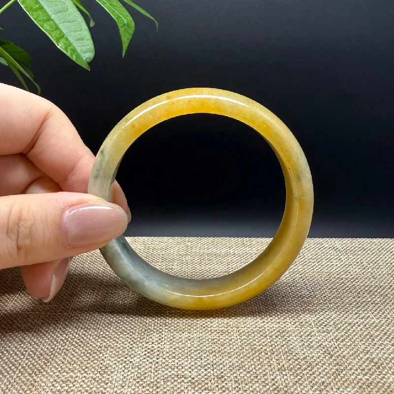 custom bracelet with gemstone for relaxation and self-care-Genuine Burmese Yellow Green Jade Jadeite Bangle Bracelet ( 55.8mm )