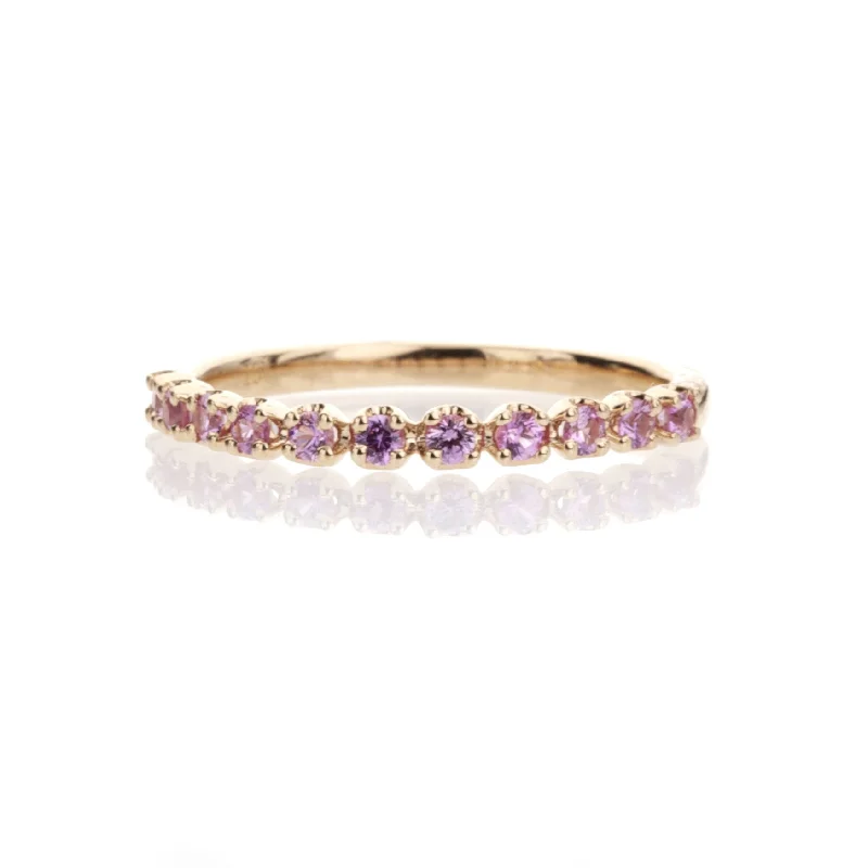 men’s rings with sapphires for custom wedding bands with diamonds-0.30ct pink sapphire band set in warm 14K rose gold